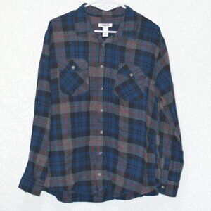 Mens RSQ Blue, Grey, and Red Plaid Flannel Shirt Size L